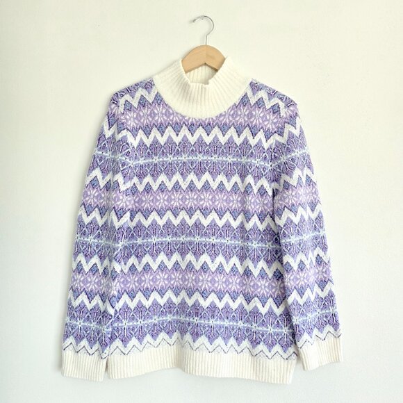 Talbots NWT Wool Blend Lavender Purple Cream White Turtleneck Alpine Sweater - Picture 1 of 9